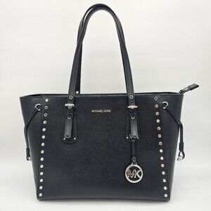 Michael Kors Voyager Medium Crossgrain Leather Tote, Black